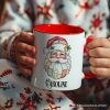 Patchwork Santa Claus Personalized Mug, Retro Christmas Holiday Gift with Custom Name