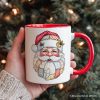 Patchwork Santa Claus Personalized Mug, Retro Christmas Holiday Gift with Custom Name