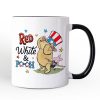 Patriotic Red White & Proud Personalized Mug, 4th of July Celebration Pooh Bear Gift with Custom Name