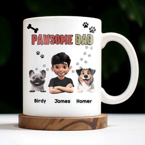 Pawsome Dad, Cartoon Man And Dogs - Personalized Custom Coffee Mug - DAD165_MG