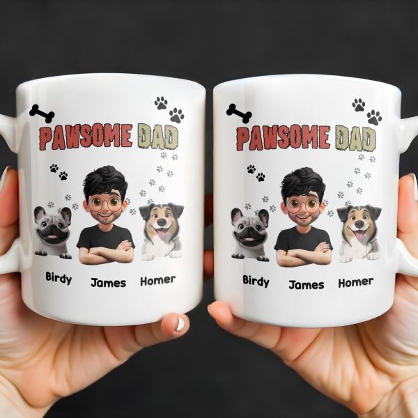 Pawsome Dad, Cartoon Man And Dogs - Personalized Custom Coffee Mug - DAD165_MG