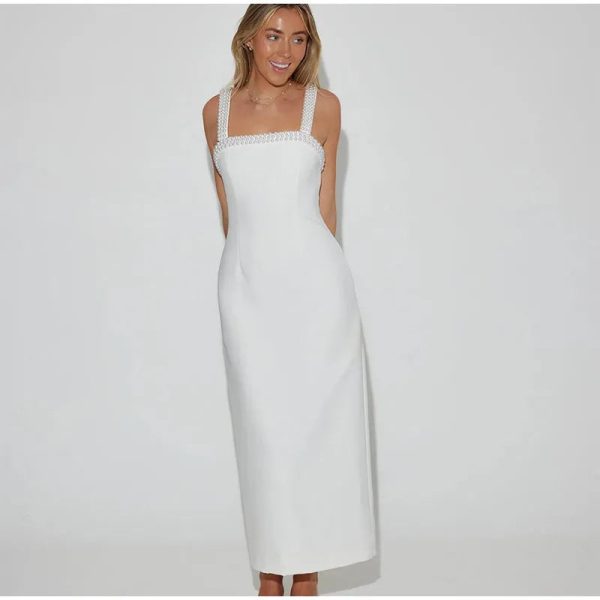 Pearls Strap Solid Dress