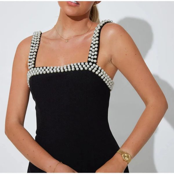 Pearls Strap Solid Dress