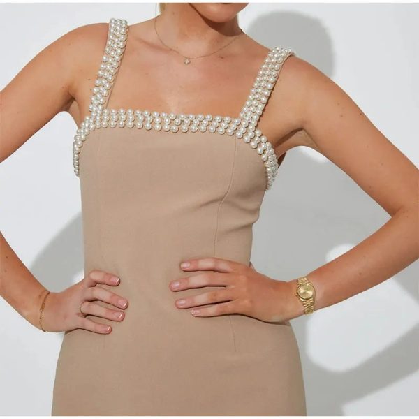 Pearls Strap Solid Dress
