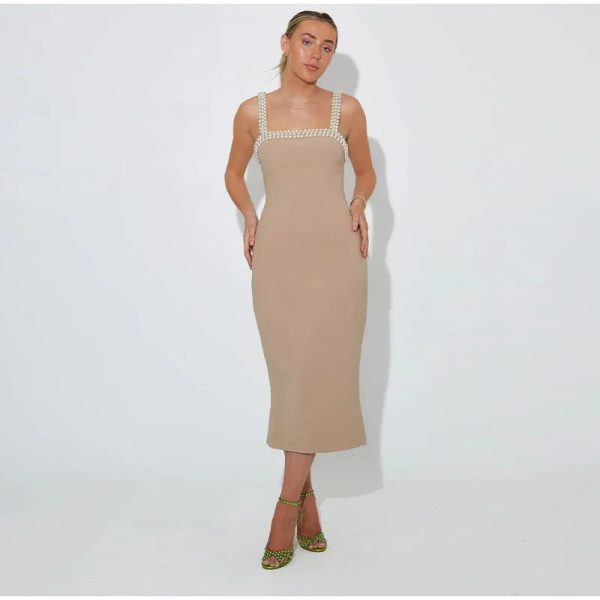 Pearls Strap Solid Dress