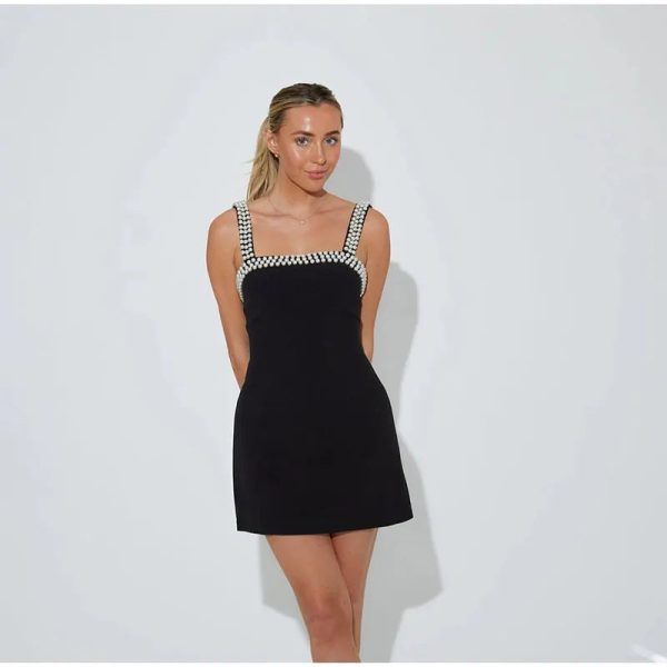 Pearls Strap Solid Dress