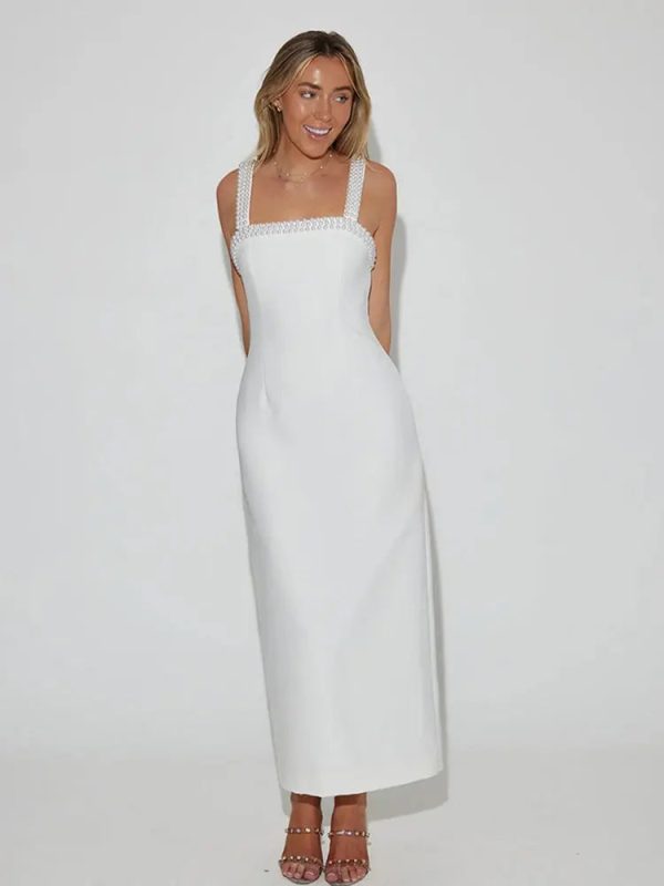 Pearls Strap Solid Dress