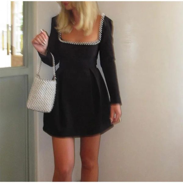Pearls Strap Solid Dress