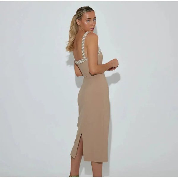 Pearls Strap Solid Dress