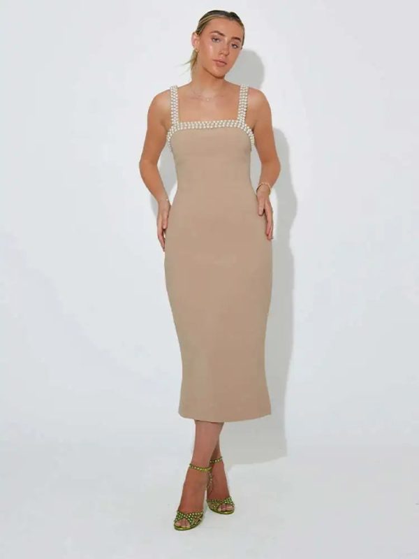 Pearls Strap Solid Dress