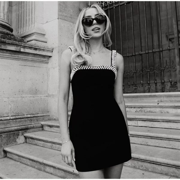 Pearls Strap Solid Dress