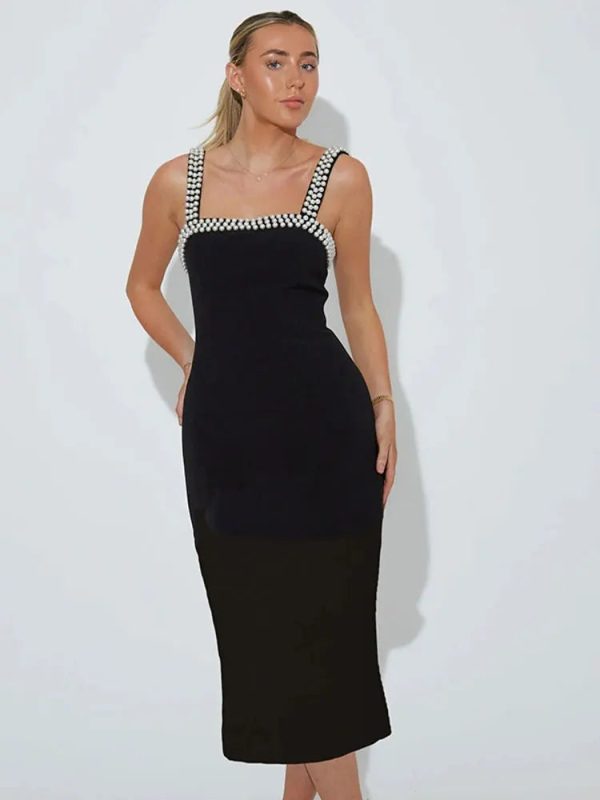 Pearls Strap Solid Dress