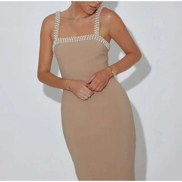Pearls Strap Solid Dress