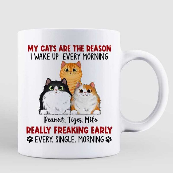 Peeking Fluffy Cats Reason I Wake Up Early Personalized Mug