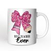 Pencil Coquette Teacher Bow Personalized Mug, Cute Appreciation Present, Back To School Gift With Custom Name