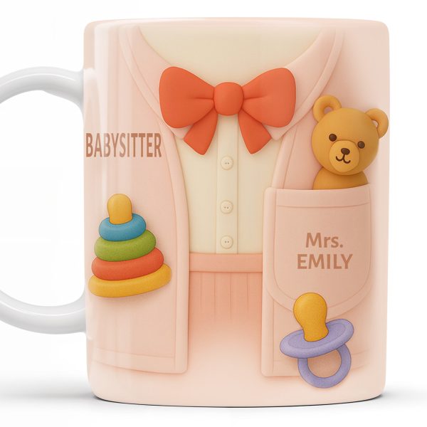 Personalize This Lovely Babysitter Coffee Mug With Your Name, Teddy Bear, Pacifier, Baby Rings, And Bow Tie - Personalized Custom Coffee Mug - FAM323_MG