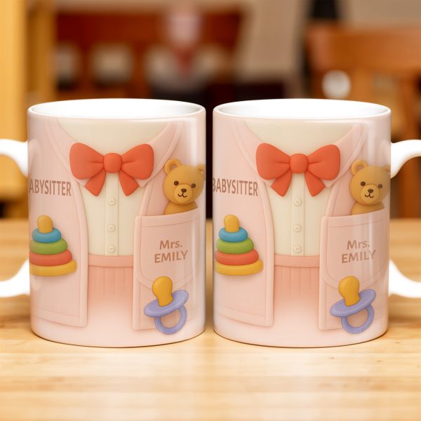 Personalize This Lovely Babysitter Coffee Mug With Your Name, Teddy Bear, Pacifier, Baby Rings, And Bow Tie - Personalized Custom Coffee Mug - FAM323_MG
