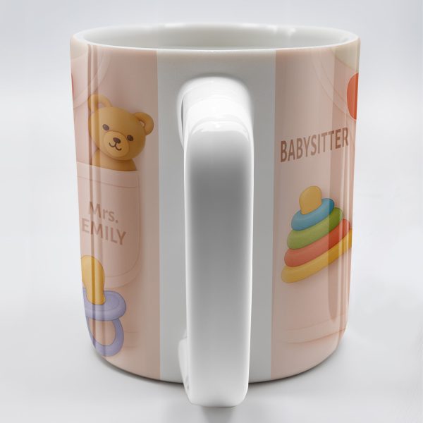 Personalize This Lovely Babysitter Coffee Mug With Your Name, Teddy Bear, Pacifier, Baby Rings, And Bow Tie - Personalized Custom Coffee Mug - FAM323_MG