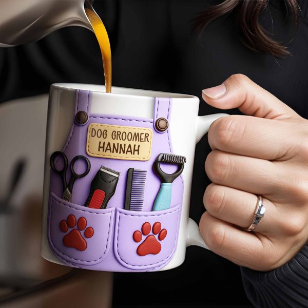 Personalize With Your Name, Paw Prints And Grooming Tools - Personalized Custom Coffee Mug - DOG066_MG