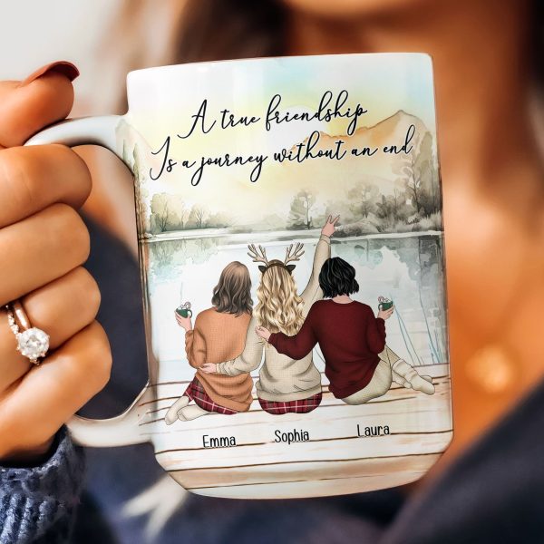 Personalized 'A true friendship is a journey without an end' Ceramic Mug for Sisters, Customizable