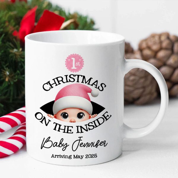 Personalized Baby's First Christmas On the Inside Mug, Custom Pregnancy Reveal Mug, Expecting Parents
