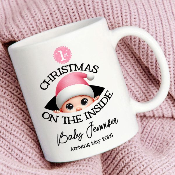 Personalized Baby's First Christmas On the Inside Mug, Custom Pregnancy Reveal Mug, Expecting Parents
