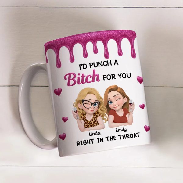 Personalized Bestie Ceramic Mug with Cute Illustrated Friends Fun Friendship Gift for Women