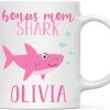 Personalized Bonus Mom Shark Coffee Mug Custom Name Mug Gift for Stepmom Birthday Mother's Day Christmas Gift
