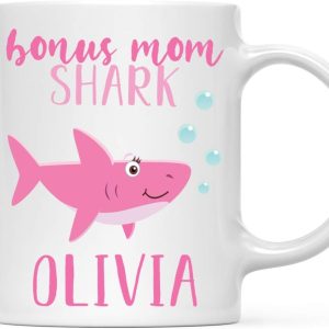 Personalized Bonus Mom Shark Coffee Mug Custom Name Mug Gift for Stepmom Birthday Mother's Day Christmas Gift
