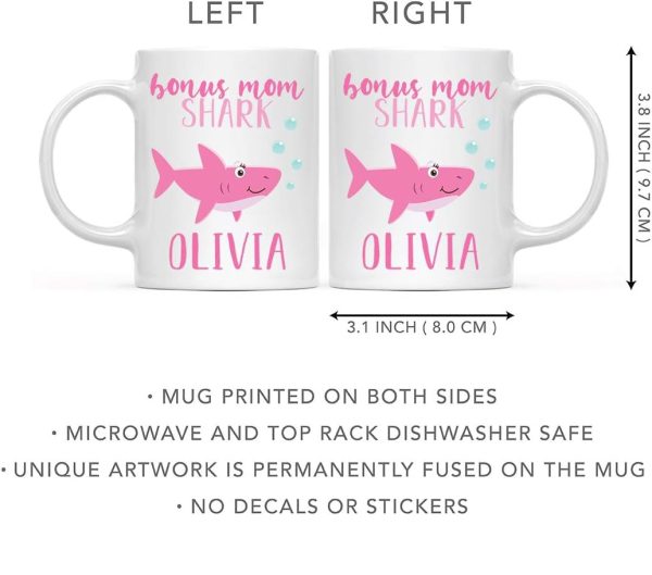 Personalized Bonus Mom Shark Coffee Mug Custom Name Mug Gift for Stepmom Birthday Mother's Day Christmas Gift