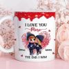 Personalized Ceramic Mug, Cute Cartoon Couple Kissing with Hearts, I Love You More I Win, Unique Valentine's Gift for Him or Her