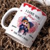 Personalized Ceramic Mug, Cute Cartoon Couple Kissing with Hearts, I Love You More I Win, Unique Valentine's Gift for Him or Her