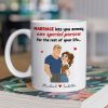 Personalized Ceramic Mug Funny Marriage Quote With Cute Couple Illustration - Unique Gift For Wife Or Husband