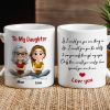 Personalized Ceramic Mug To My Daughter with Cute Mom and Daughter Illustration, Unique Gift for Daily Coffee Love