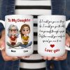 Personalized Ceramic Mug To My Daughter with Cute Mom and Daughter Illustration, Unique Gift for Daily Coffee Love