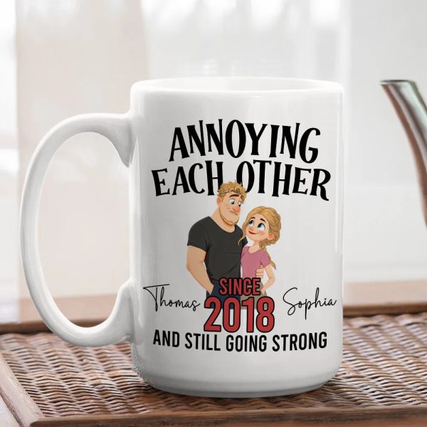 Personalized Ceramic Mug with Cute Couple Illustration for Morning Coffee, Funny Romantic Gift for Couples