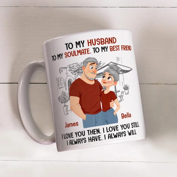 Personalized Ceramic Mug With Cute Couple Illustration, 'I Always Have I Always Will' Romantic Gift For Husband