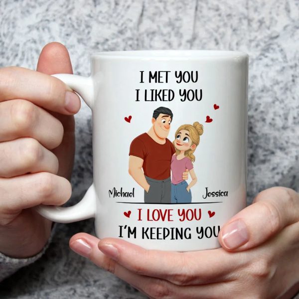 Personalized Couple Cartoon Ceramic Mug, 'I Love You I'm Keeping You' Cute Gift for Husband or Wife