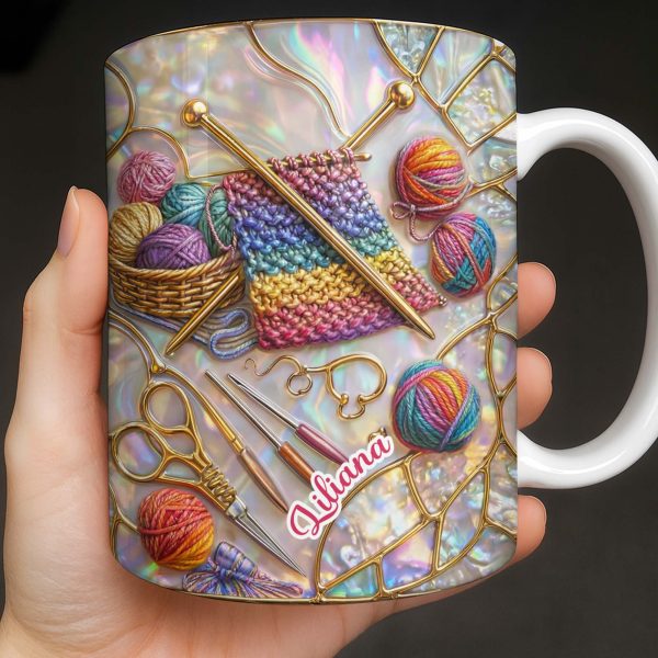 Personalized Crochet Lover's Delight With Yarn And Knitting Needles - Personalized Custom Coffee Mug - HOB042_MG