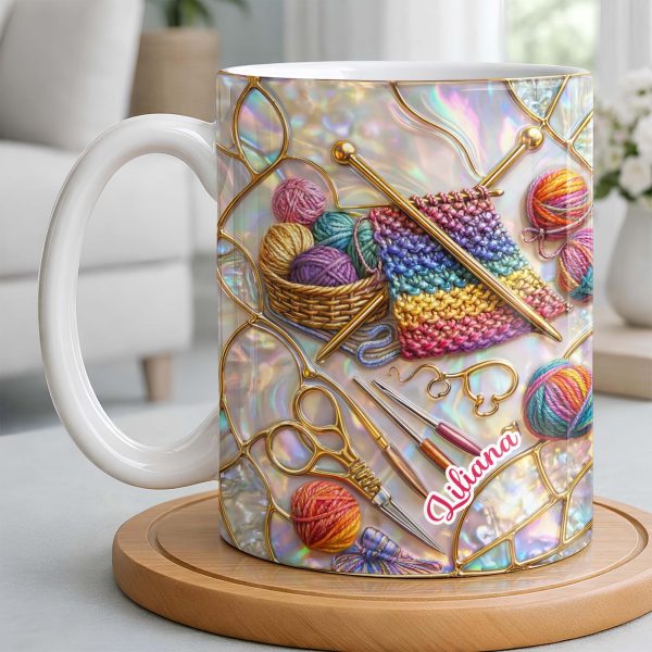Personalized Crochet Lover's Delight With Yarn And Knitting Needles - Personalized Custom Coffee Mug - HOB042_MG