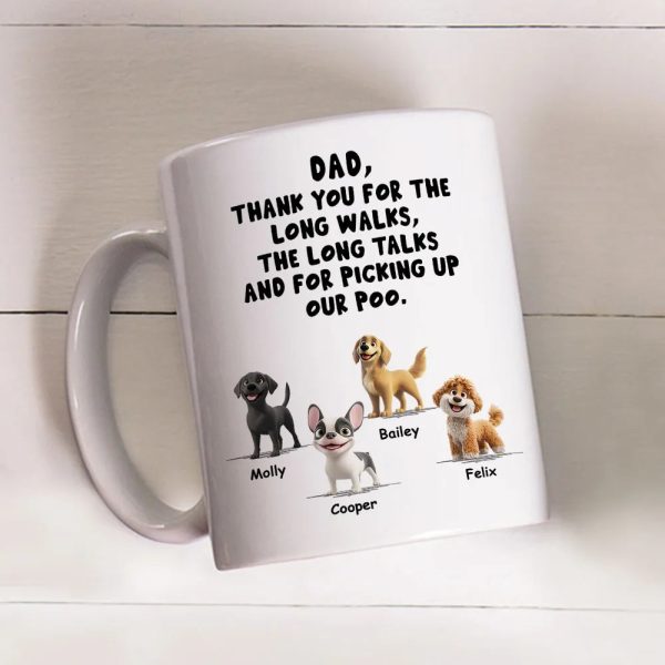 Personalized Dog Dad White Ceramic Mug with Funny Thank You Quote for Walks & Talks Unique Gift for Pet Dad