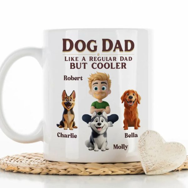 Personalized Dog Mom White Ceramic Mug with Cute Cartoon Portrait, Fun Everyday Coffee Cup, Unique Gift for Cool Pet Moms
