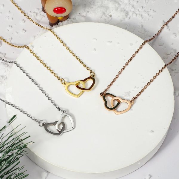 Personalized Double Heart Necklace with Rose Gift Box