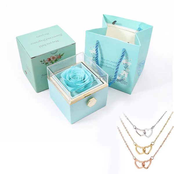 Personalized Double Heart Necklace with Rose Gift Box