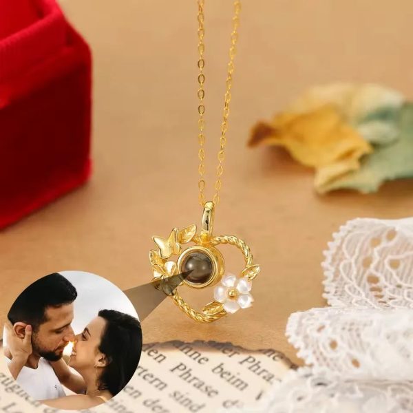 Personalized Flower Heart Projection Necklace in 925 Silver