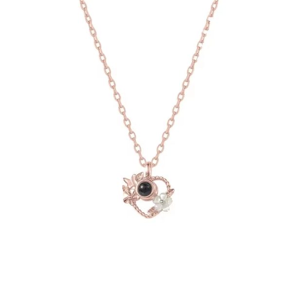 Personalized Flower Heart Projection Necklace in 925 Silver