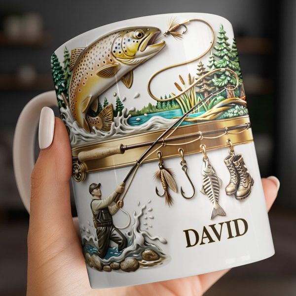 Personalized Gift For Fishing Enthusiasts With Fisherman And Lures - Personalized Custom Coffee Mug - FISH021_MG