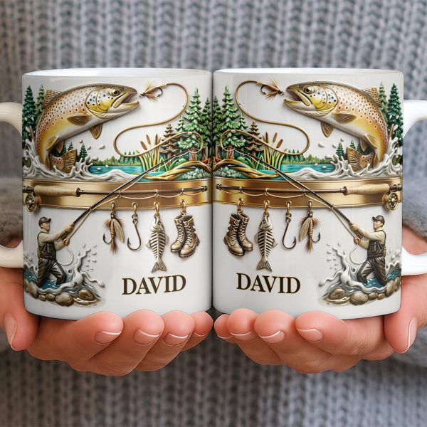 Personalized Gift For Fishing Enthusiasts With Fisherman And Lures - Personalized Custom Coffee Mug - FISH021_MG