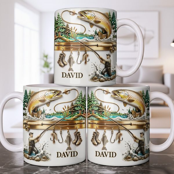 Personalized Gift For Fishing Enthusiasts With Fisherman And Lures - Personalized Custom Coffee Mug - FISH021_MG