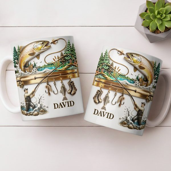 Personalized Gift For Fishing Enthusiasts With Fisherman And Lures - Personalized Custom Coffee Mug - FISH021_MG